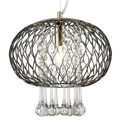 Diyas Chelsie 28cm Medium  1 Light E14 Antique Brass/Clear Beaded Glass Ceiling Pendant Light Fitting