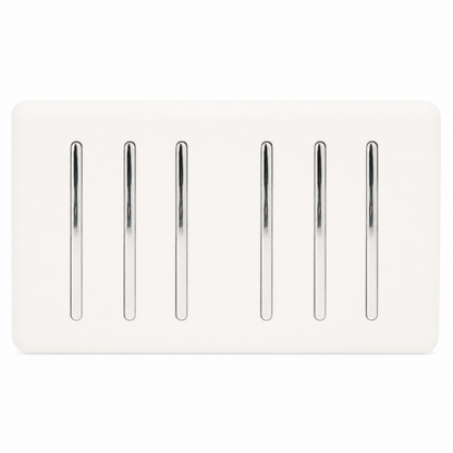 Trendi 6 Gang 2 Way Rocker Double Plate Tactile Light Switch Matt White - ART-SS66WH