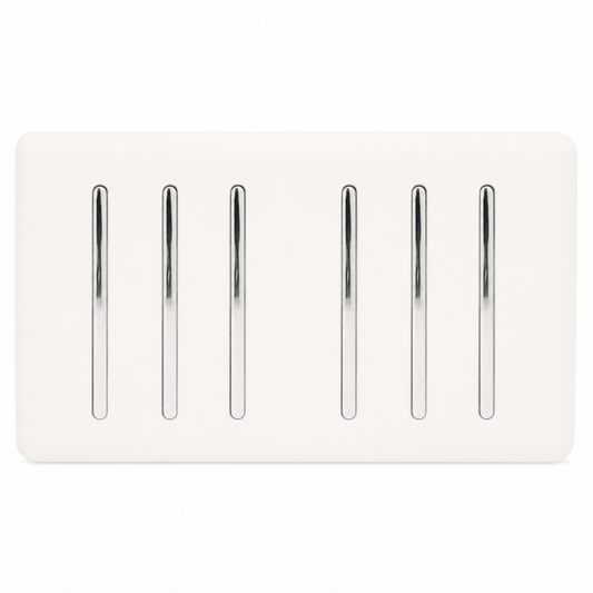 Trendi 6 Gang 2 Way Rocker Double Plate Tactile Light Switch Matt White - ART-SS66WH