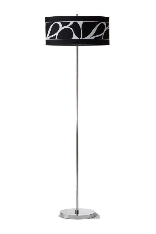 Mantra Manhattan Floor Lamp 3 Light L1/SGU10, Polished Chrome/Frosted Glass with Black Patterned Shade, CFL Lamps INCLUDED