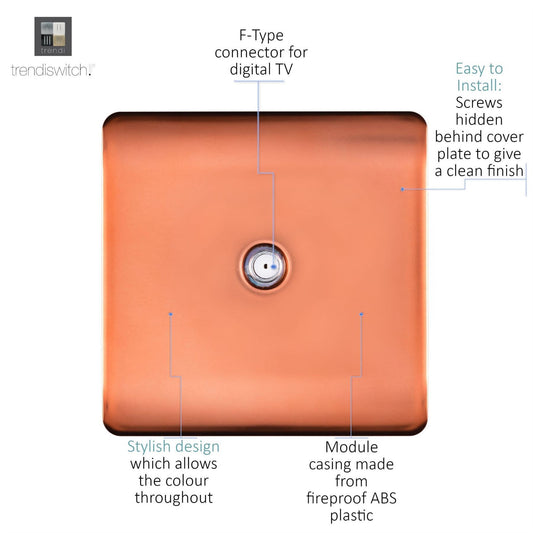 Trendi 1 Gang Artistic Modern Glossy Screwless Television Satellite Socket Copper