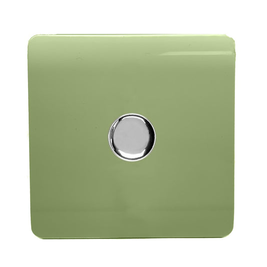 Trendi 1 Gang 2 Way 150w LED Dimmer Screwless 10 Amp Wall Light Switch in Moss Green - ART-LDM150WMG