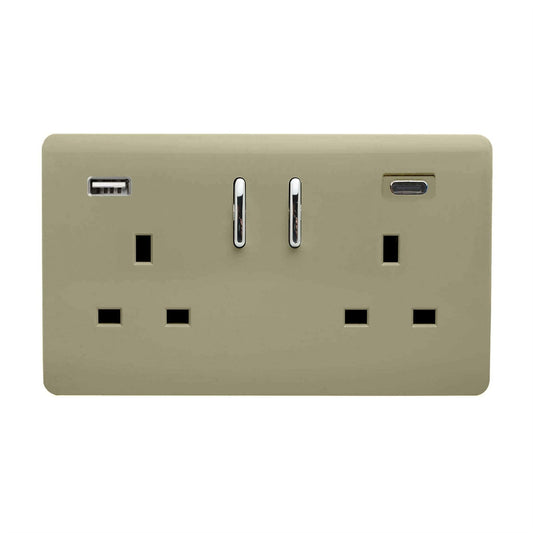 Trendi Switch 2 Gang Type A & C USB 3100mA Modern Designer Plug Socket in Champagne Gold