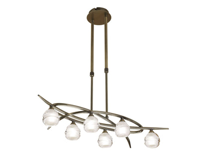 Mantra M1821 Loop Rectangular Telescopic Semi Flush Convertible 6 Light G9 ECO, Antique Brass