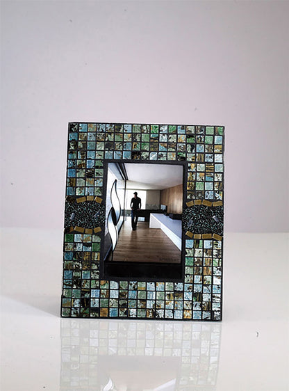 Diyas Home (DH) Addison Mosaic Photo frame Blue/Silver/French Gold Mosaic