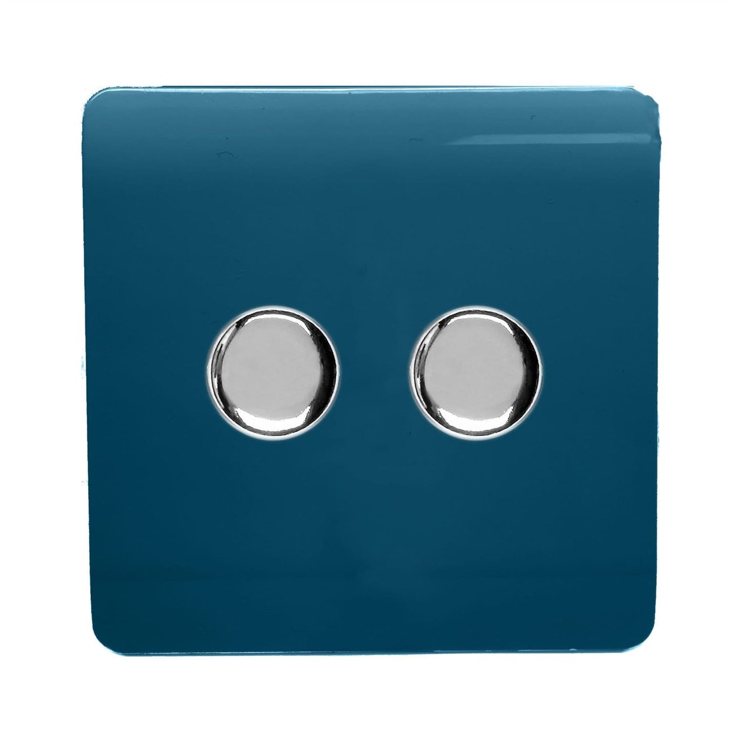 Trendi 2 Gang 2 Way 240V 100w LED Dimmer Screwless Raised Front Plate Plastic Artistic Modern Glossy 10 Amp Chrome Single Electrical Wall Light Switch in Midnight Blue - ART-2LDMMD