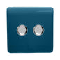 Trendi 2 Gang 2 Way 240V 100w LED Dimmer Screwless Raised Front Plate Plastic Artistic Modern Glossy 10 Amp Chrome Single Electrical Wall Light Switch in Midnight Blue - ART-2LDMMD