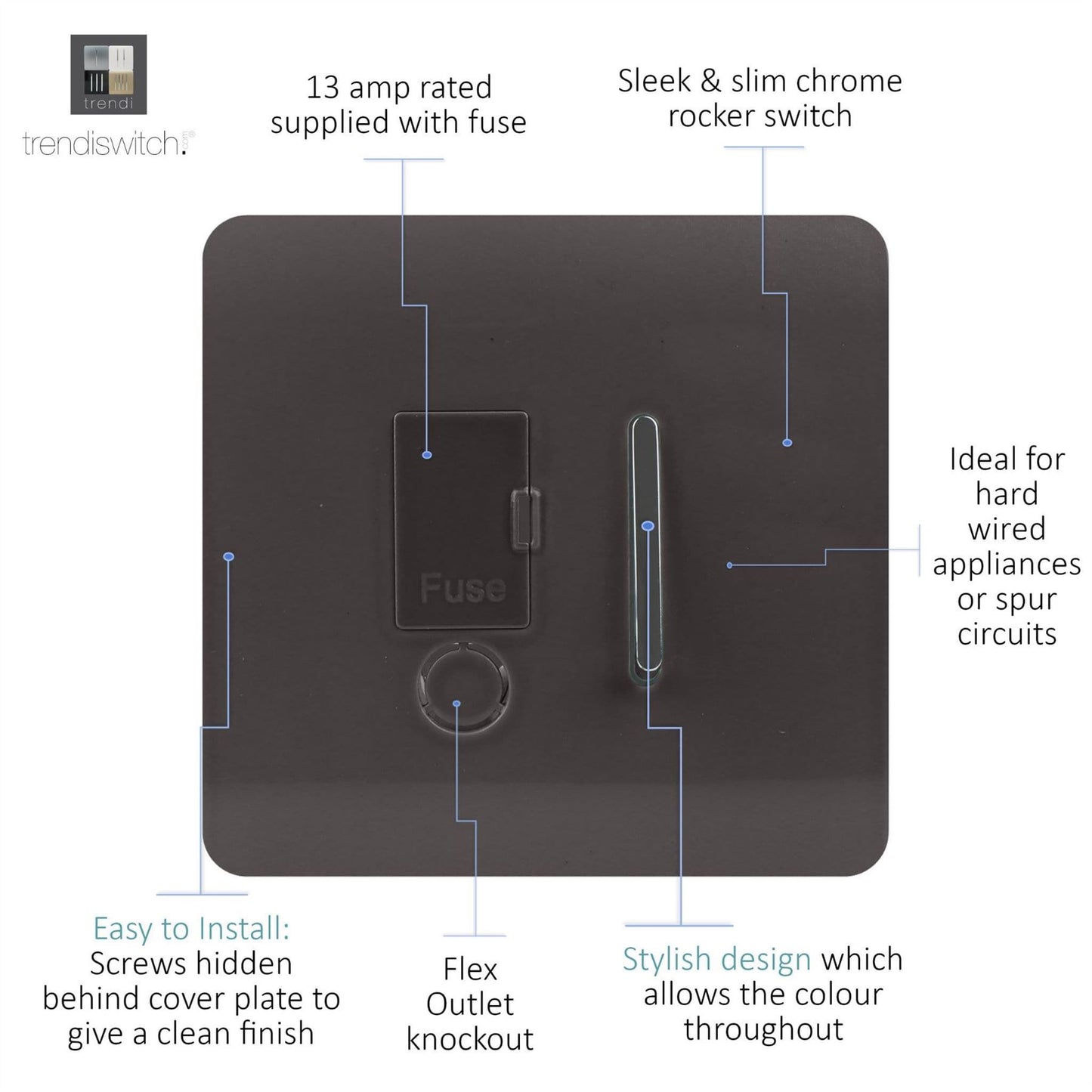 Trendi Artistic Modern Glossy Tactile Fused Spur Switch Dark Brown