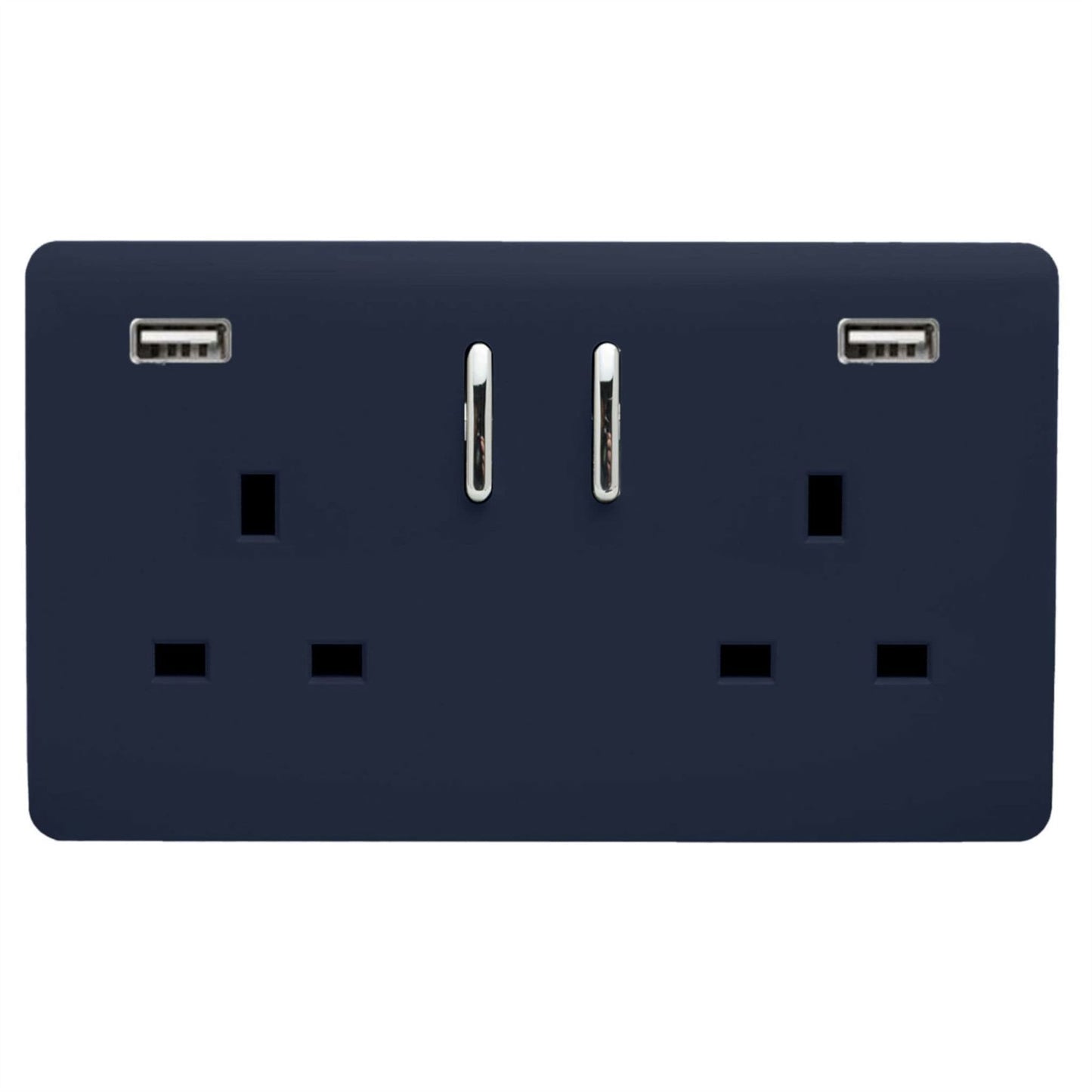Trendi 2 Gang Artistic Modern Glossy 13 Amp 2 x 3.1mA USB Switched Plug Socket Navy