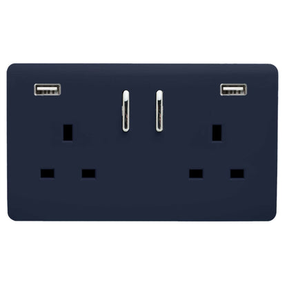 Trendi 2 Gang Artistic Modern Glossy 13 Amp 2 x 3.1mA USB Switched Plug Socket Navy