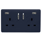 Trendi 2 Gang Artistic Modern Glossy 13 Amp 2 x 3.1mA USB Switched Plug Socket Navy