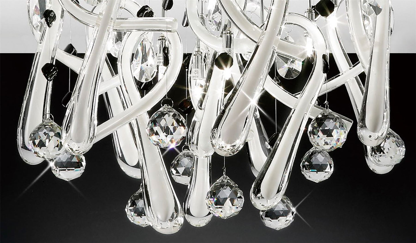 Diyas Class 45cm Flush  Round 10 Light G4 Polished Chrome/White Glass/Crystal, NOT LED/CFL Compatible Ceiling Light Fitting