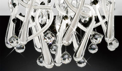 Diyas Class 45cm Flush  Round 10 Light G4 Polished Chrome/White Glass/Crystal, NOT LED/CFL Compatible Ceiling Light Fitting
