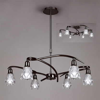 Mantra Amel 61cm Telescopic Convertible To Semi Flush 6 Light L1/SGU10, Black Chrome, CFL Lamps INCLUDED
