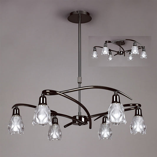 Mantra Amel 61cm Telescopic Convertible To Semi Flush 6 Light L1/SGU10, Black Chrome, CFL Lamps INCLUDED