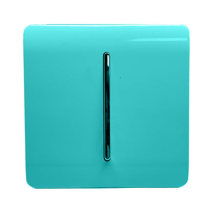 Trendi 1 Gang 2 Way 240V Screwless Artistic Modern Glossy 10 Amp Chrome Rocker Electrical Wall Light Switch in Bright Teal (5 pack)