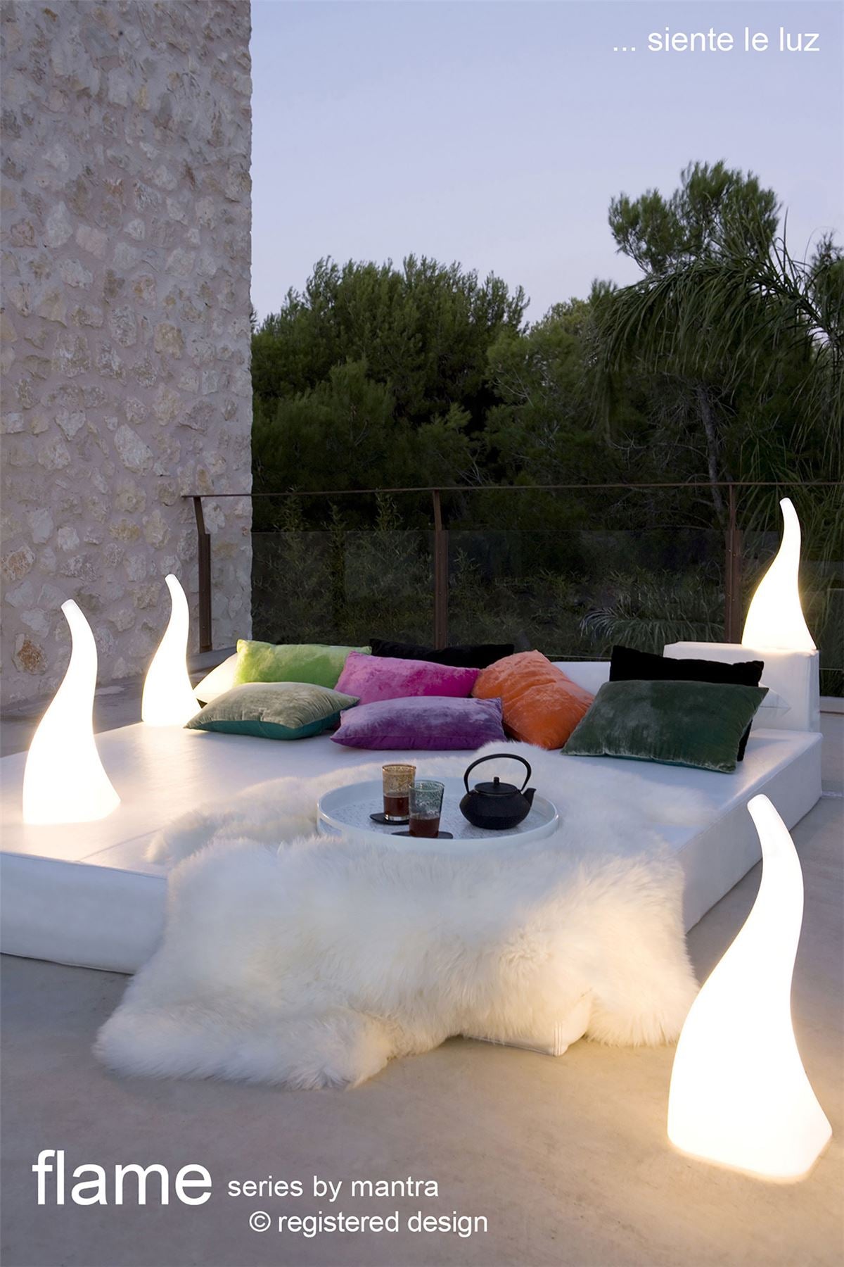 Mantra M1324 Flame Table Lamp 1 Light E27 Small Outdoor IP65, Opal White