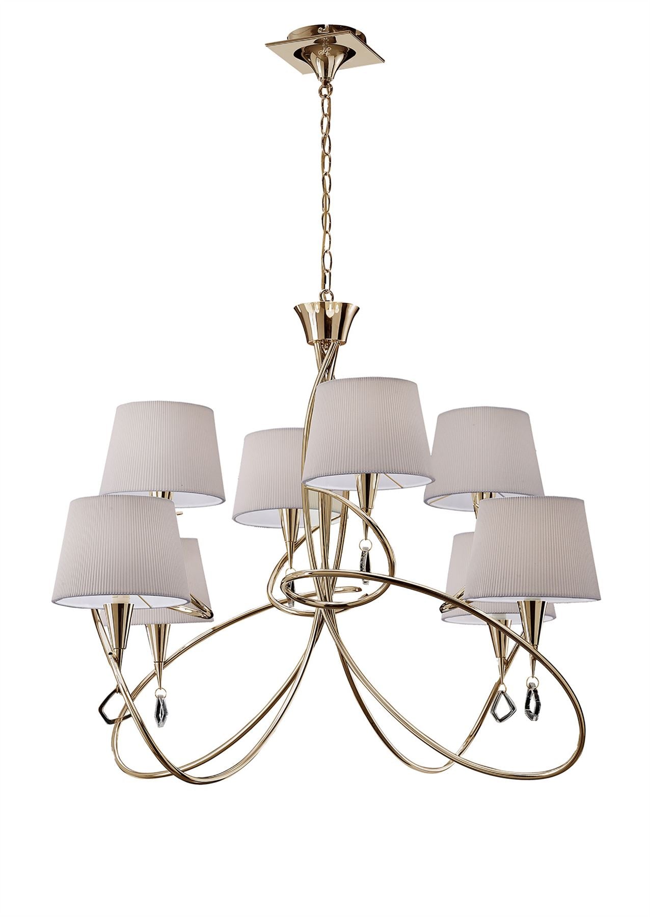 Mantra Mara 100cm Pendant 2 Tier 8 Light E14, French Gold with Ivory White Shades