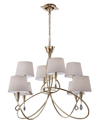 Mantra Mara 100cm Pendant 2 Tier 8 Light E14, French Gold with Ivory White Shades