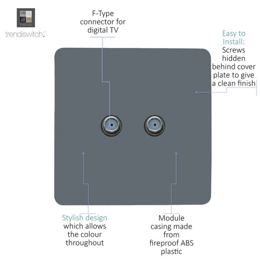 Trendi Switch 2 Gang Male F-Type Satellite Television Socket in Warm Grey