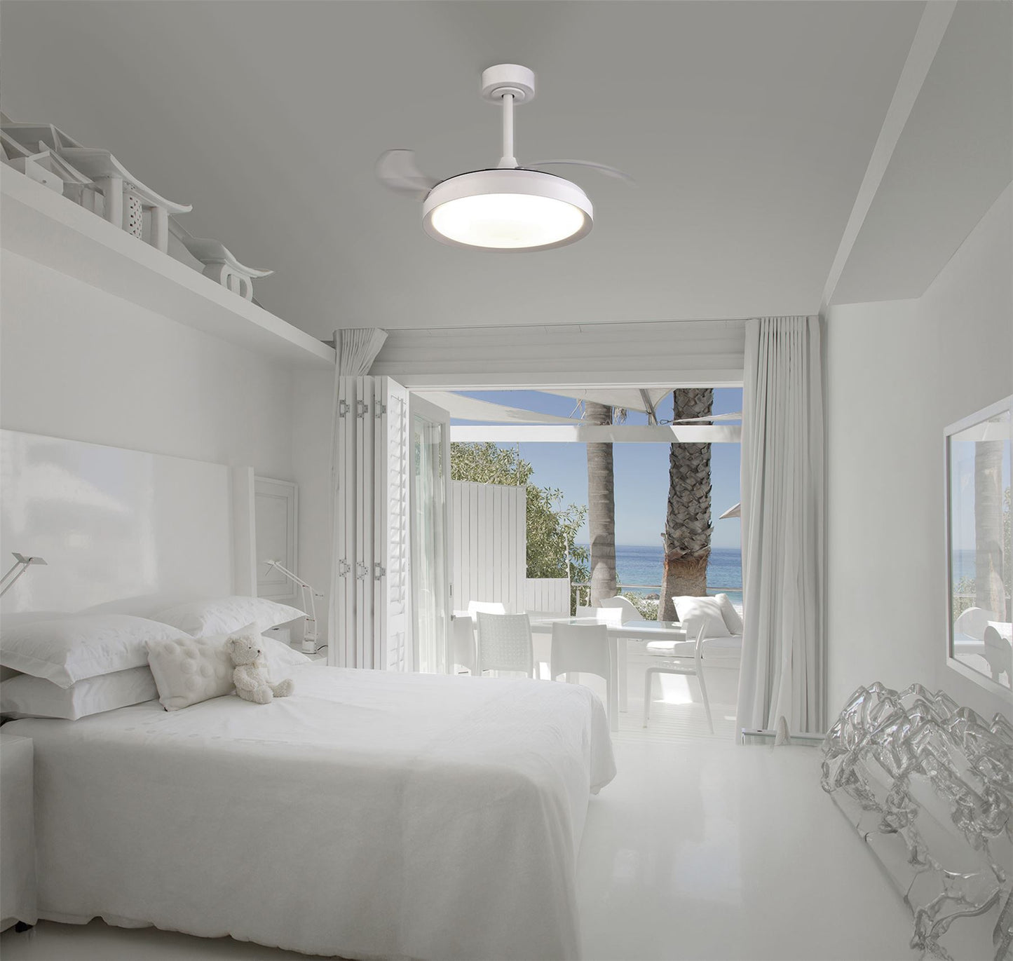 Mistral Mini 45cm 40W LED Dimmable Ceiling Light With Built-In 28W DC Fan, 2700-5000K Remote Control, 2500lm, White, 5yrs Warranty