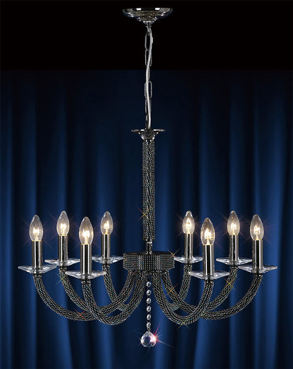 Diyas Elena 70cm  8 Light E14 Black Chrome/Crystal Ceiling Pendant Light Fitting