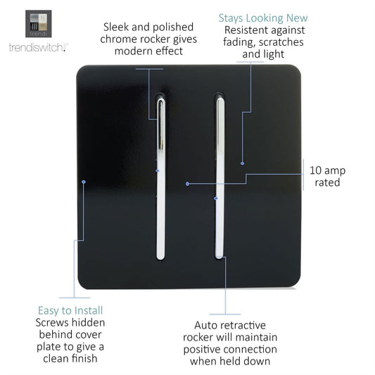 Trendi Switch 2 Gang Retractive Black