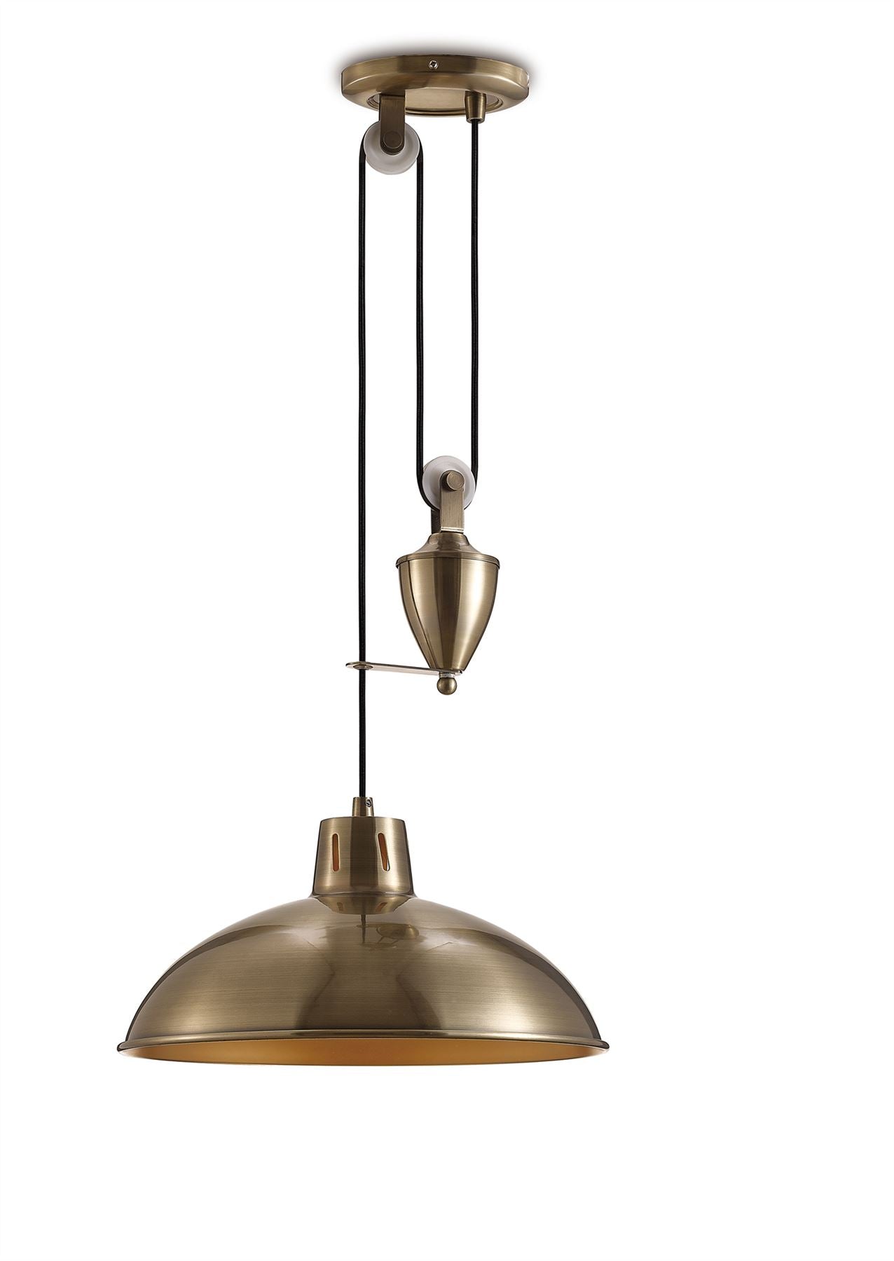 Deco Wellington 37cm Pulley System Pendant 1 Light E27 Antique Brass