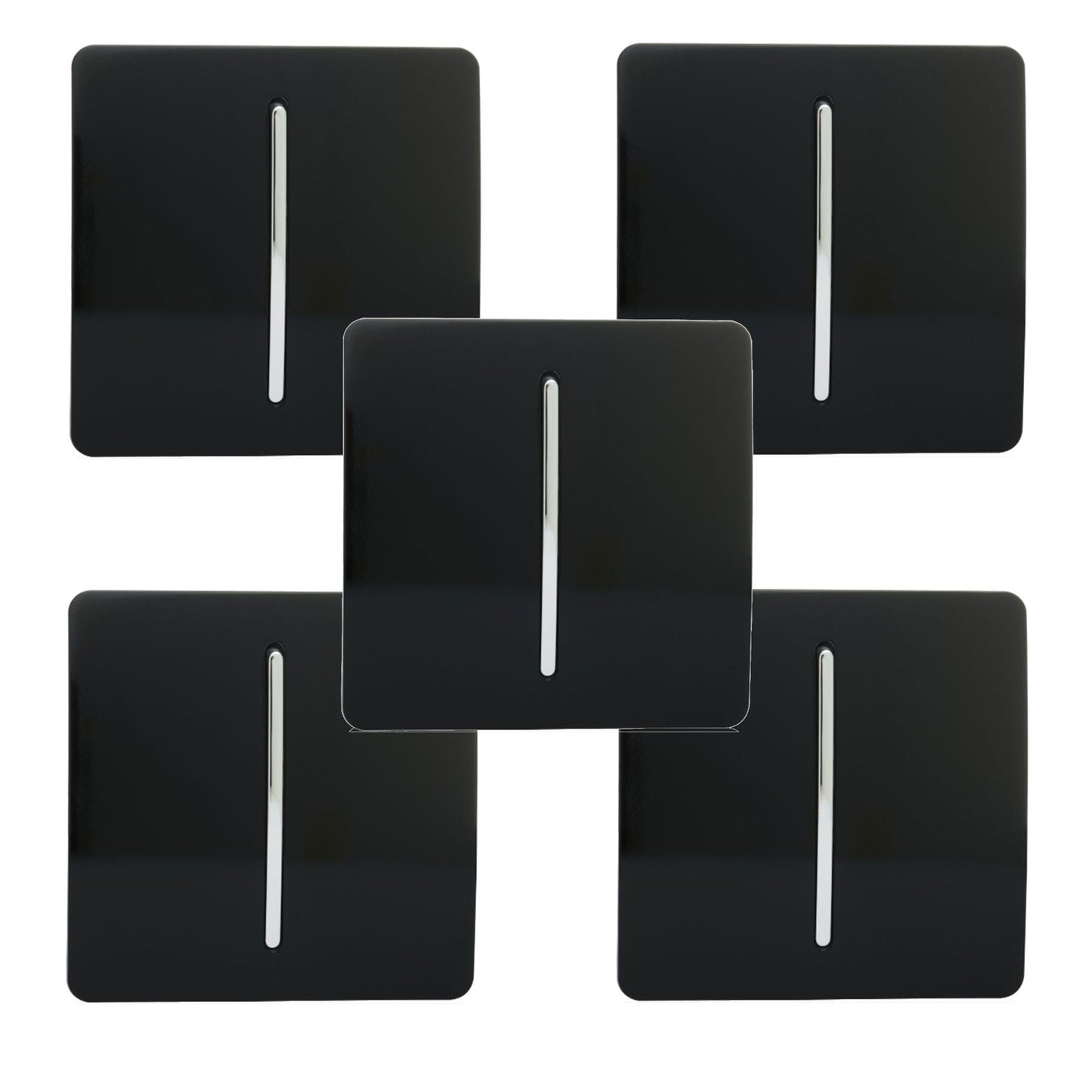 Trendi 1 Gang 2 Way 240V Screwless Artistic Modern Glossy 10 Amp Chrome Rocker Electrical Wall Light Switch in Piano Black (5 pack)