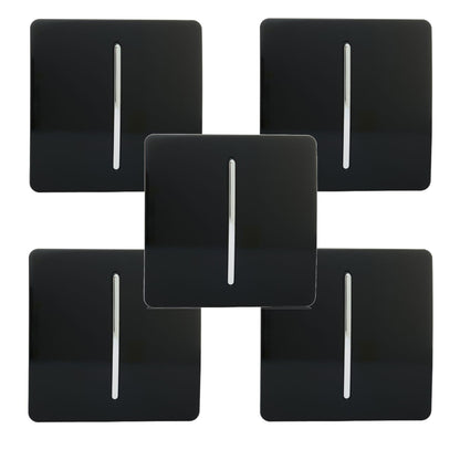 Trendi 1 Gang 2 Way 240V Screwless Artistic Modern Glossy 10 Amp Chrome Rocker Electrical Wall Light Switch in Piano Black (5 pack)