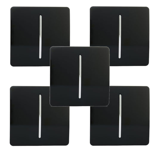 Trendi 1 Gang 2 Way 240V Screwless Artistic Modern Glossy 10 Amp Chrome Rocker Electrical Wall Light Switch in Piano Black (5 pack)