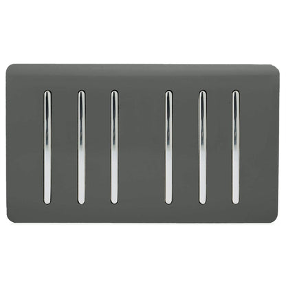 Trendi Artistic Modern Glossy 6 Gang 2 Way Rocker Double Plate Tactile Light Switch Charcoal