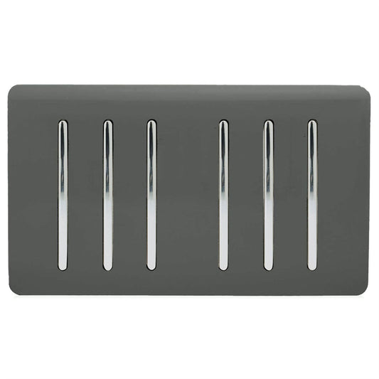 Trendi Artistic Modern Glossy 6 Gang 2 Way Rocker Double Plate Tactile Light Switch Charcoal