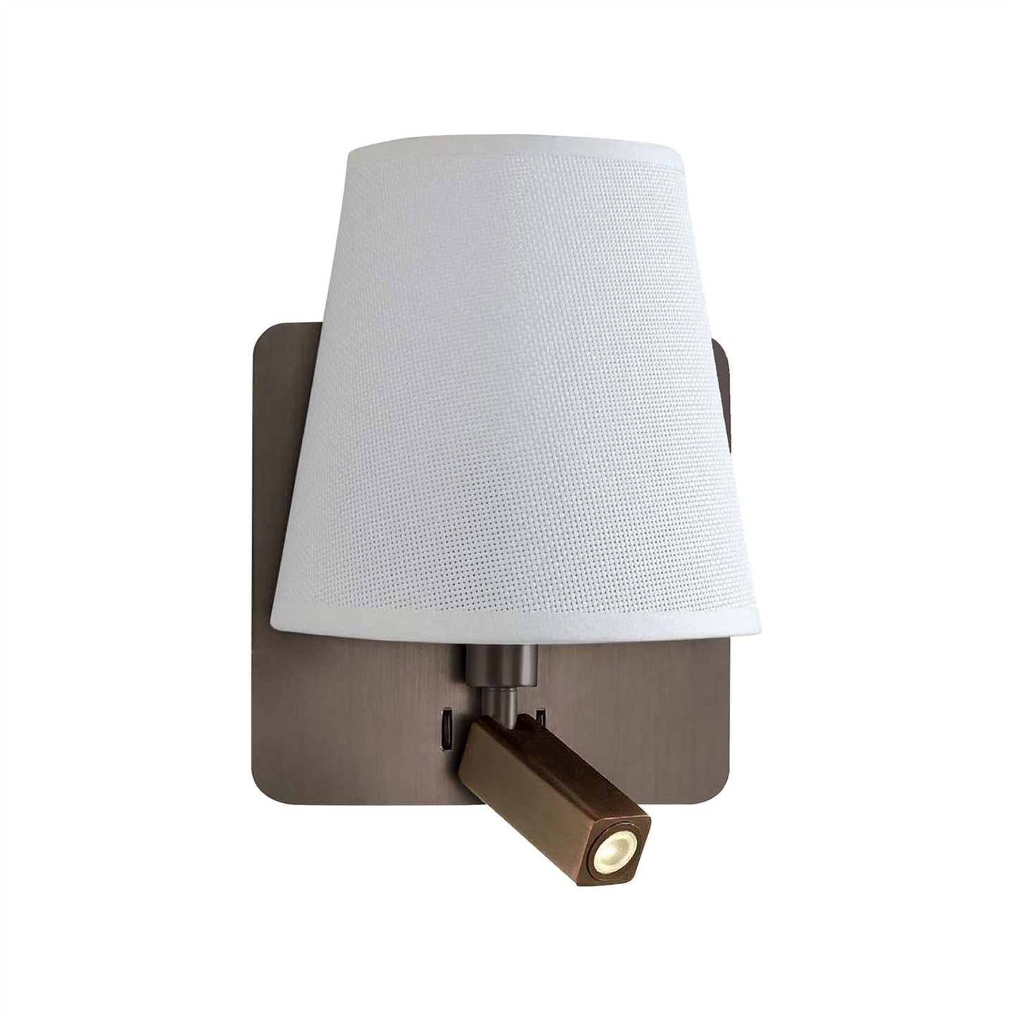 Mantra M5230 Bahia Wall Light with Large Back Plate 1 Light E27 + Reading Light 3W LED with White Shade Bronze 4000K, 200lm,, 3yrs Warranty