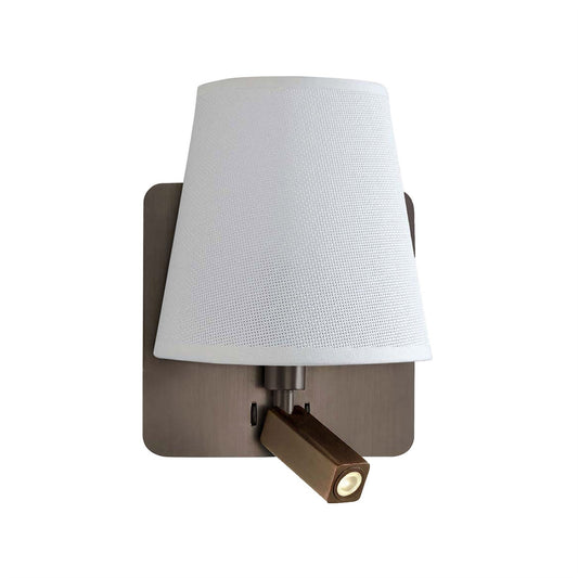Mantra M5230 Bahia Wall Light with Large Back Plate 1 Light E27 + Reading Light 3W LED with White Shade Bronze 4000K, 200lm,, 3yrs Warranty