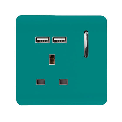 Trendi 1 Gang Artistic Modern Glossy 13 Amp 2x2.1mA USB Switched Tactile Bright Teal