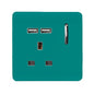Trendi 1 Gang Artistic Modern Glossy 13 Amp 2x2.1mA USB Switched Tactile Bright Teal