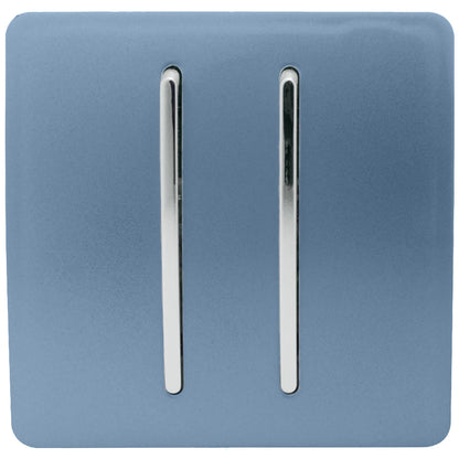 Trendi 2 Gang 2 Way 240V Screwless Artistic Modern Glossy 10 Amp Chrome Rocker Electrical Wall Light Switch in Sky Blue (2 pack)