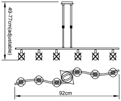 Mantra Rosa Del Desierto Telescopic Linear Pendant Line 6 Light G9, Antique Brass