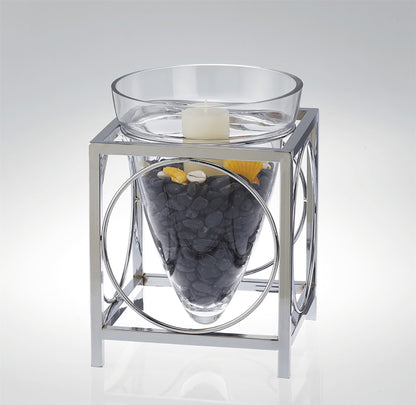 Diyas Home (DH) Tessa Candle Holder 1 Cone Large Polished Chrome/Clear Glass Art