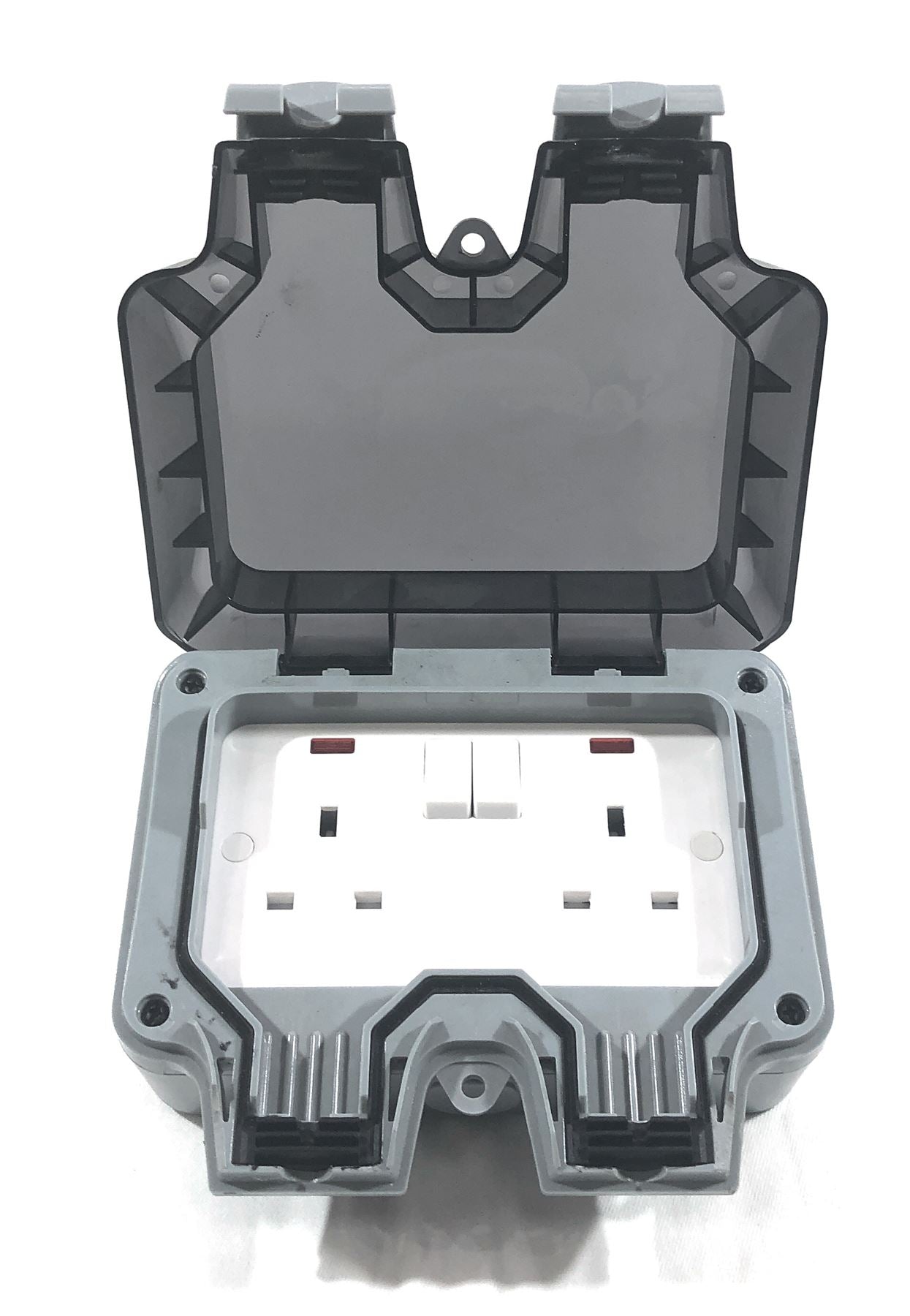 illucio 2 Gang 13 Amp Weatherproof Outdoor Switched Plug Socket