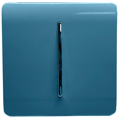 Trendi 1 Gang 2 Way 240V Screwless Artistic Modern Glossy 10 Amp Chrome Rocker Electrical Wall Light Switch in Ocean Blue (3 pack)