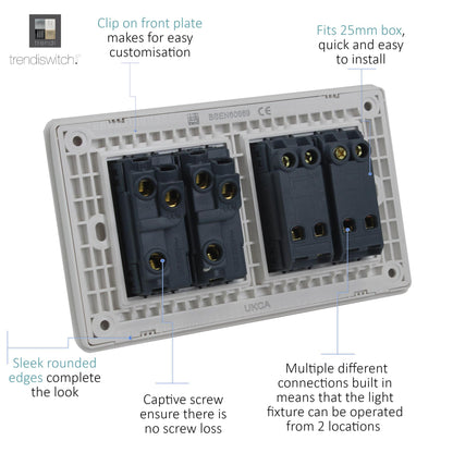 Trendi 4 Gang (2x 2 Way & 2x Intermediate) 10 Amp Rocker Light Switch Matt White - ART-SS2299MWH