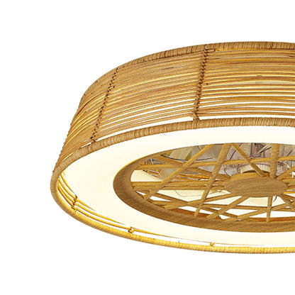 Indonesia 63cm 70W LED Dimmable Ceiling Light With Built-In 35W DC Reversible Fan, Beige Rattan, 4200lm, 5yrs Warranty
