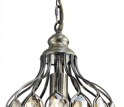 Diyas Marisa Triple  Round 3 Light E27 Antique Brass/Amber Crystal Ceiling Pendant Light Fitting