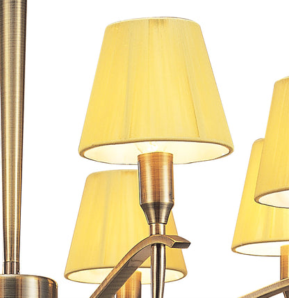 Mantra Siena 75cm Pendant Round 8 Light E14, Antique Brass with Amber Cream Shades and Amber Crystal
