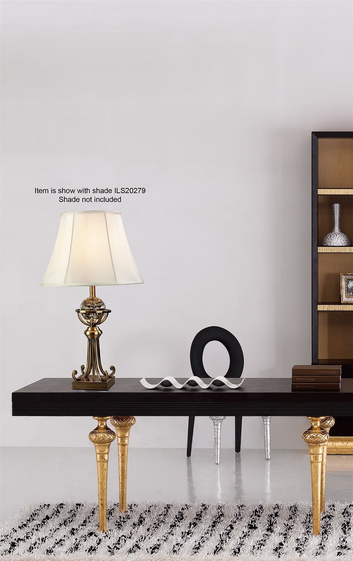 Diyas Elmo Large Crystal Table Lamp WITHOUT SHADE 1 Light E27 Antique Brass