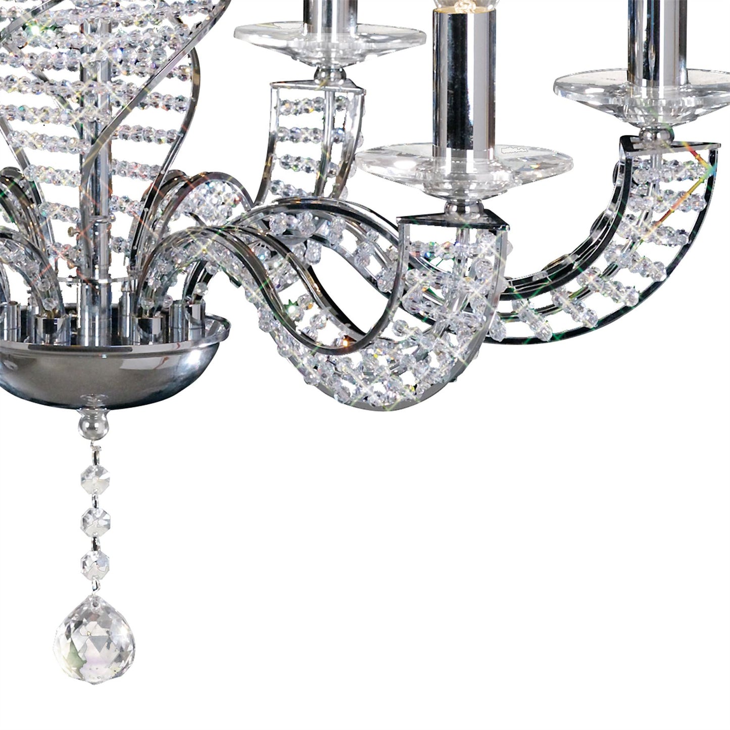 Diyas Santo 66cm  6 Light E14 Polished Chrome/Crystal Ceiling Pendant Light Fitting