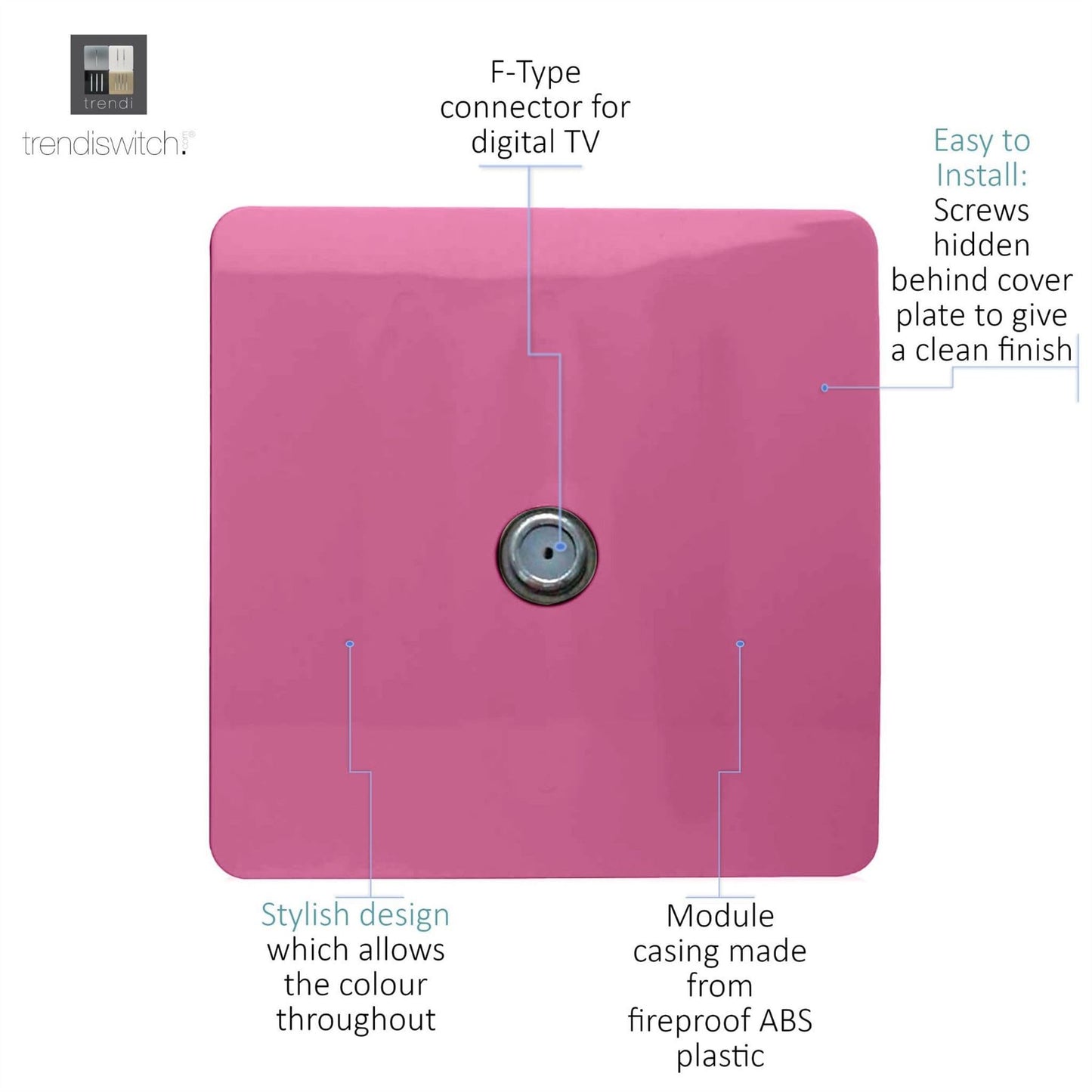 Trendi 1 Gang Artistic Modern Glossy Screwless Television Satellite Socket Pink
