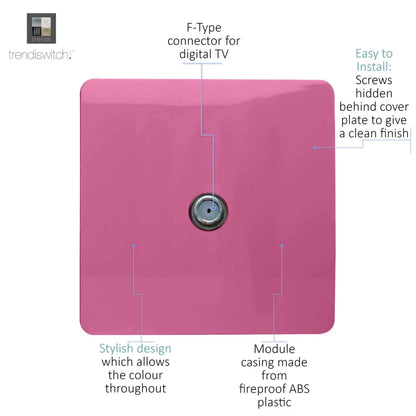 Trendi 1 Gang Artistic Modern Glossy Screwless Television Satellite Socket Pink